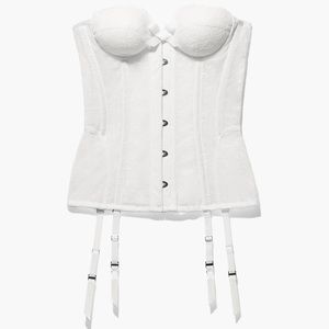 Savage X Fenty White Pearl Corset with Embroidered Lace, Size Large